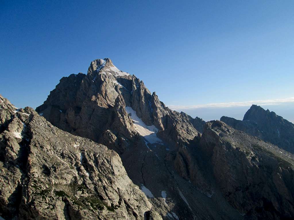 The Grand Teton seen from halfway up the Northwest Couloirs/Face of Nez Perce