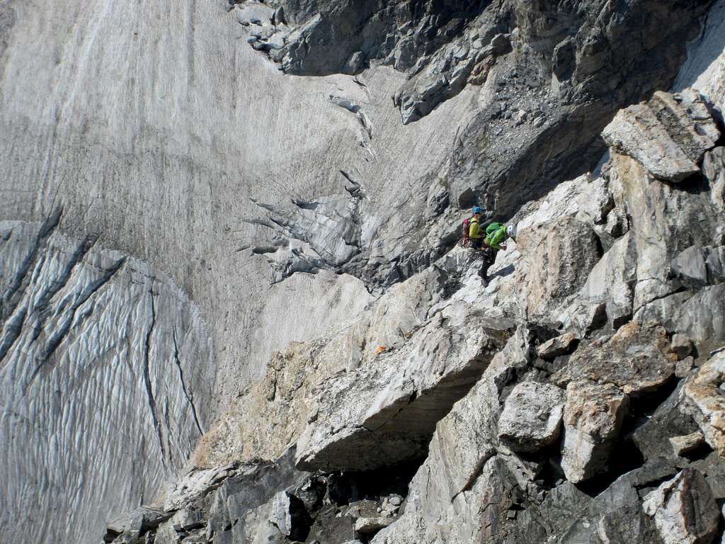 Climbers on the Upper Exum Ridge of the Grand Teton, above the Friction pitch