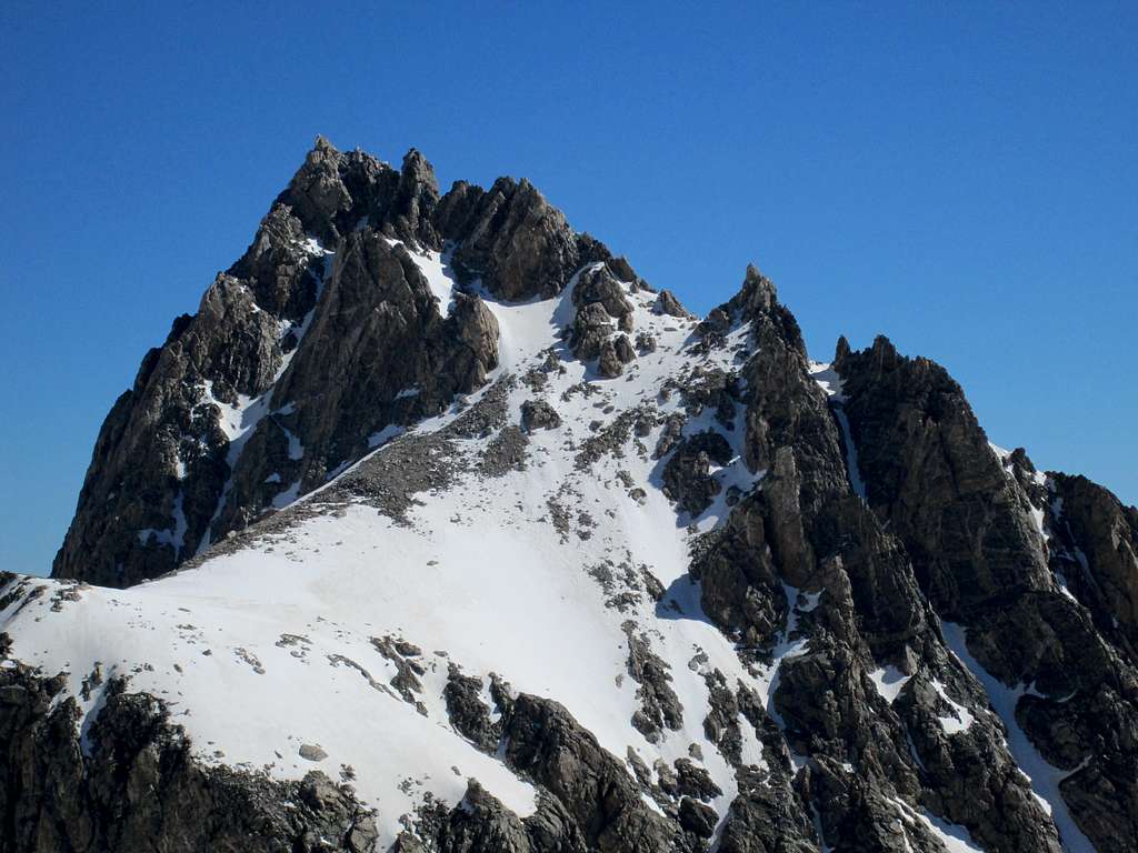 The summit block of Teewinot seen from Disappointment Peak