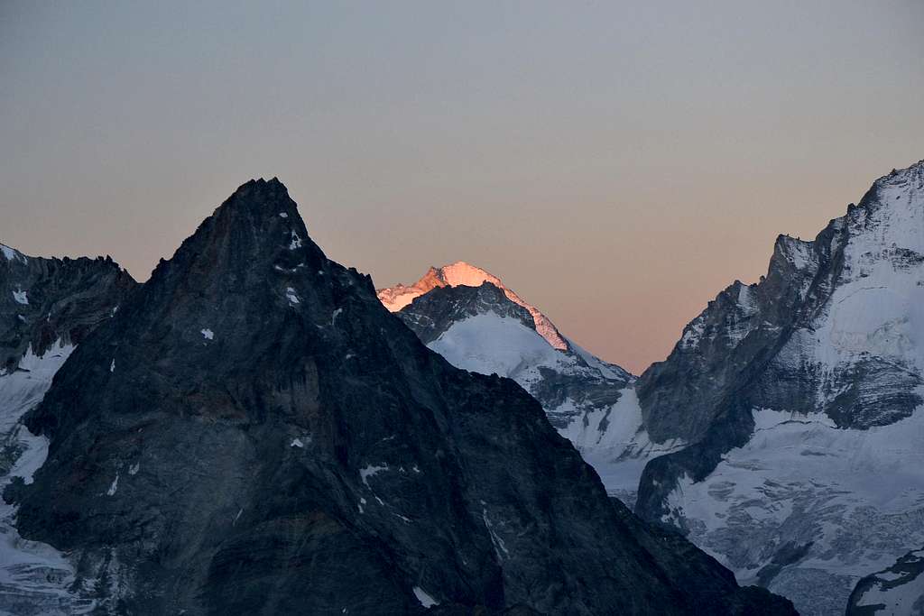 The Dent d'Hérens looking out from behind Pointe de Zinal...