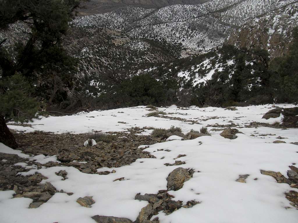 descending snowy talus