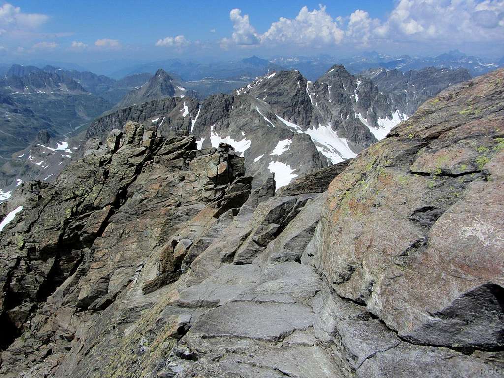 Looking back across the summit ridge from the top of the Dreiländerspitze