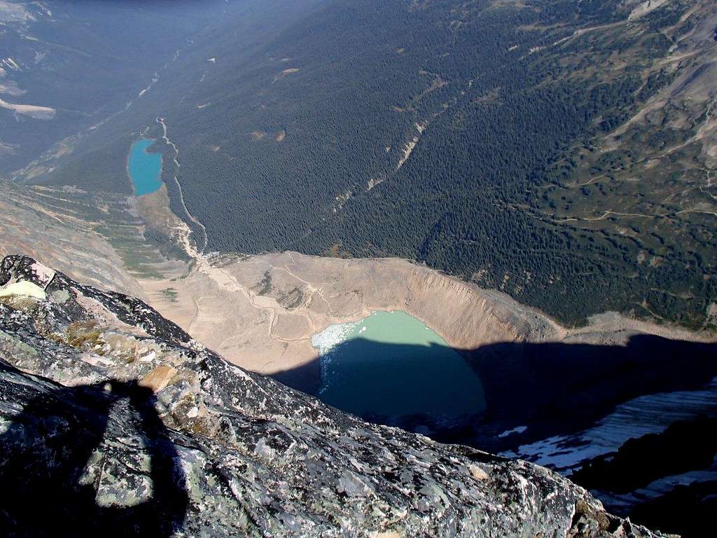 Looking down at Cavell pond and parking lot from East ridge