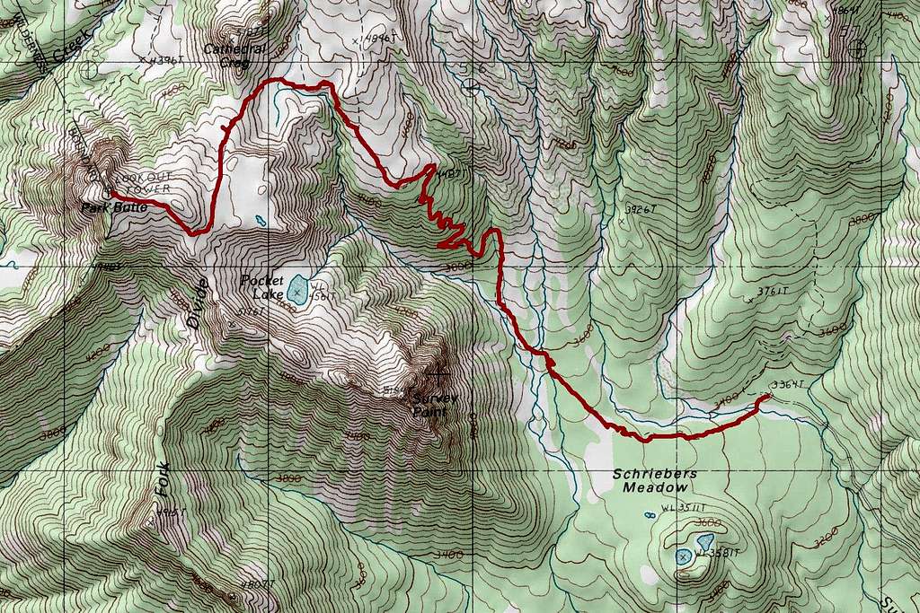 Map of the Route up Park Butte