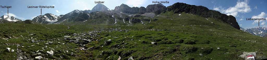 Annotated 210° panorama to the west from the Andelsboden trail