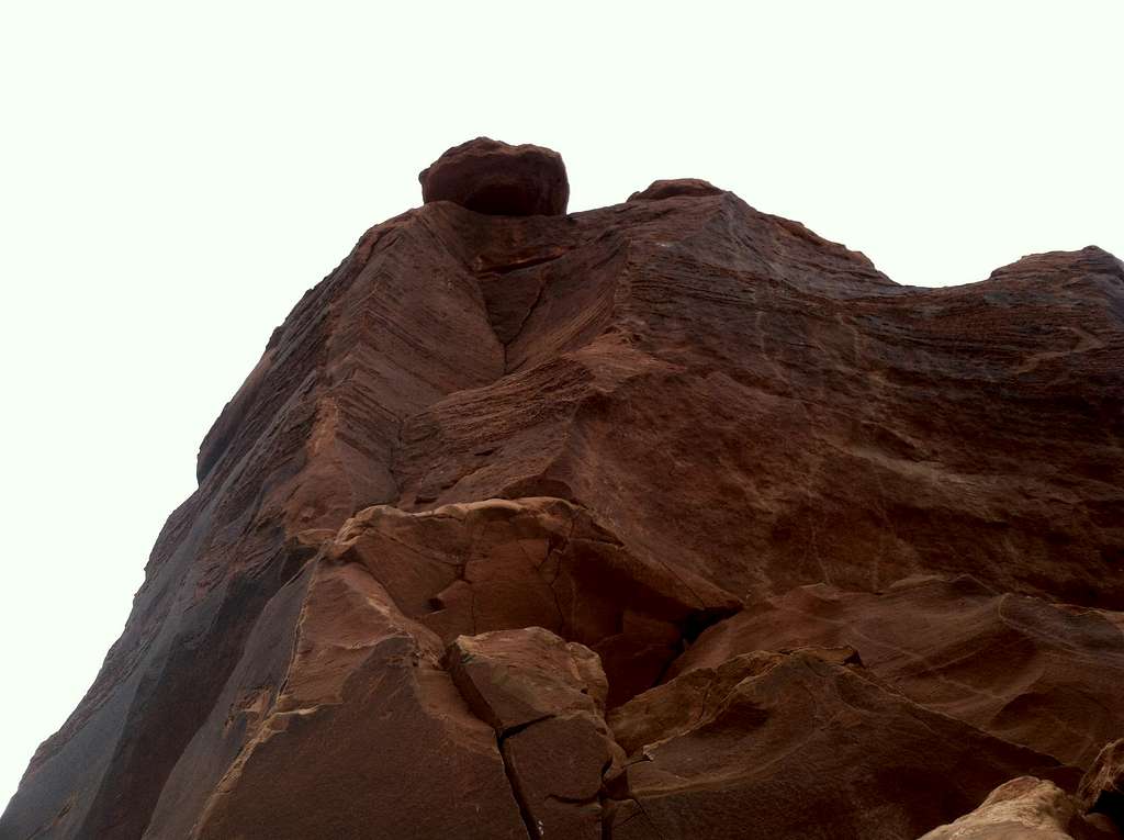 The mantle crux at the top of the South Face route on the South Six Shooter