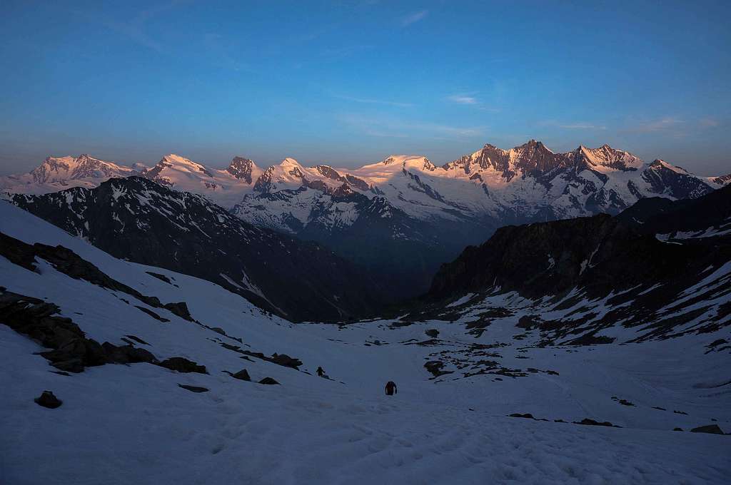 Alpenglow on the Monte Rosa & Mischabel 4000m peaks