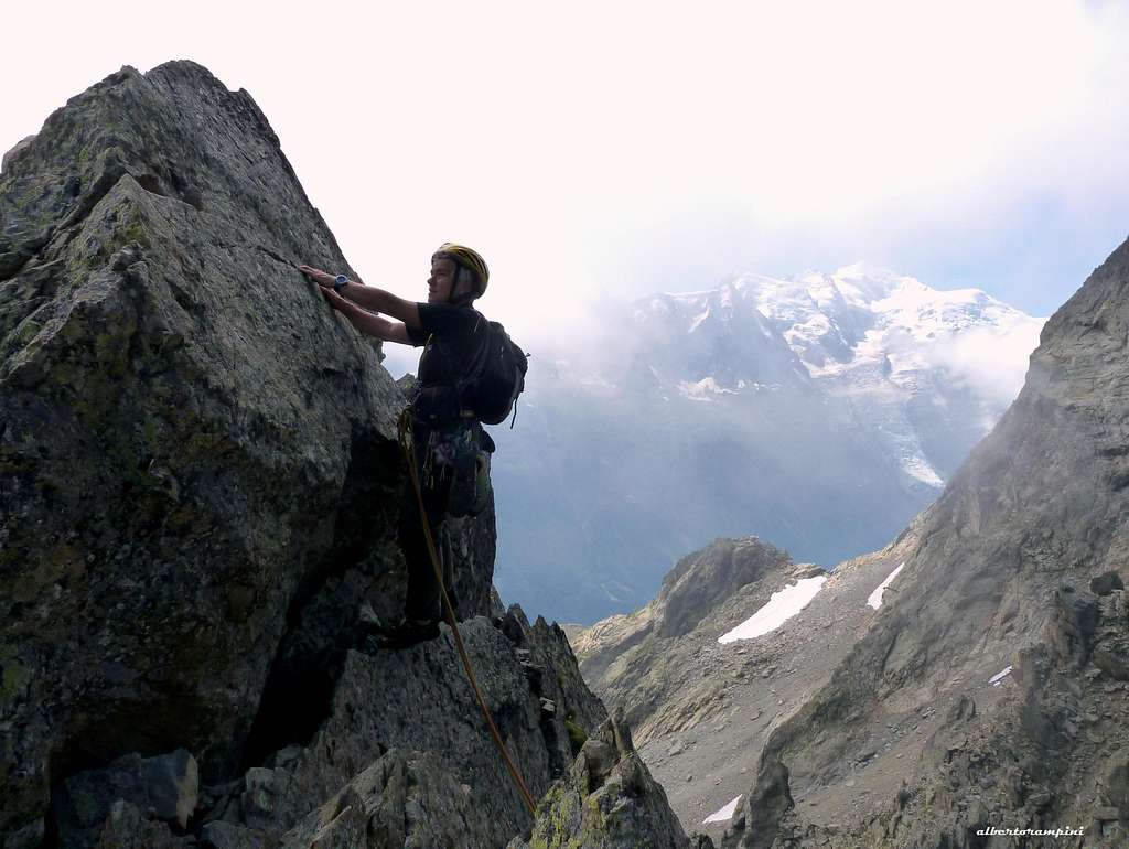 Summit ridge and Mont Blanc