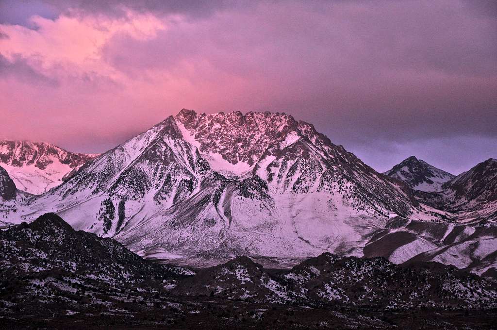 Basin Mountain in a pink veil