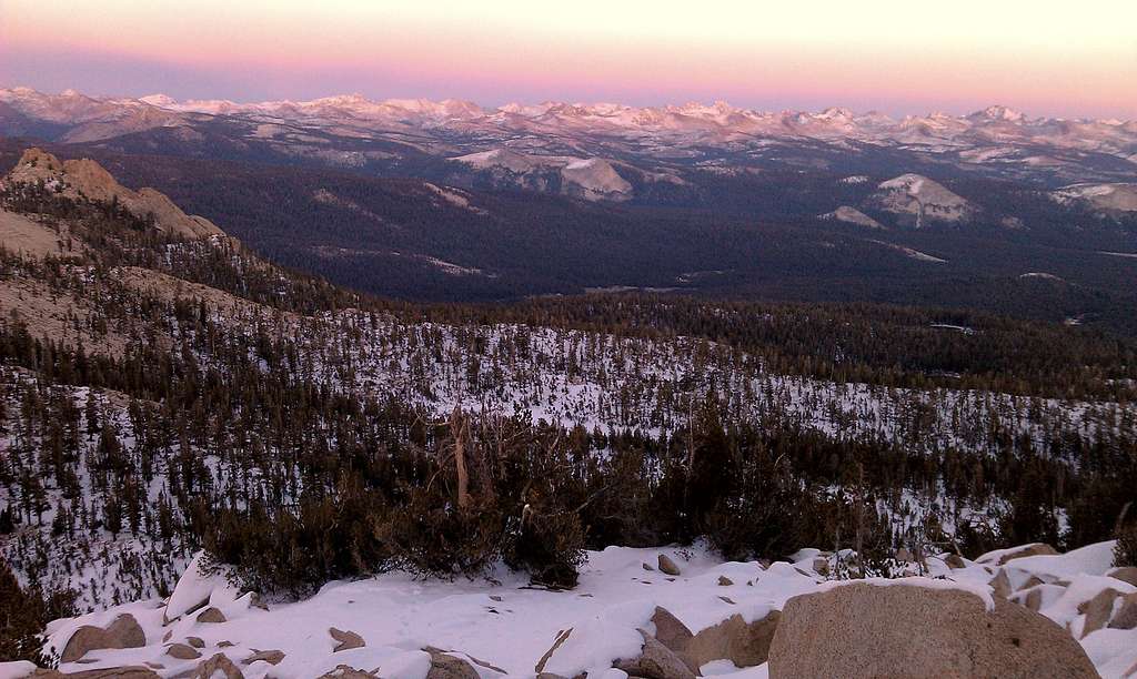 Sunset view of the High Sierra from Three Sisters