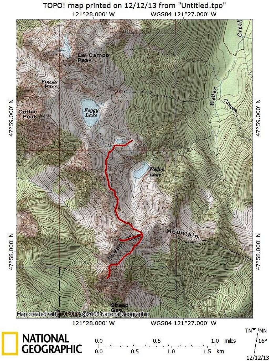 Sheep Gap Mountain route map