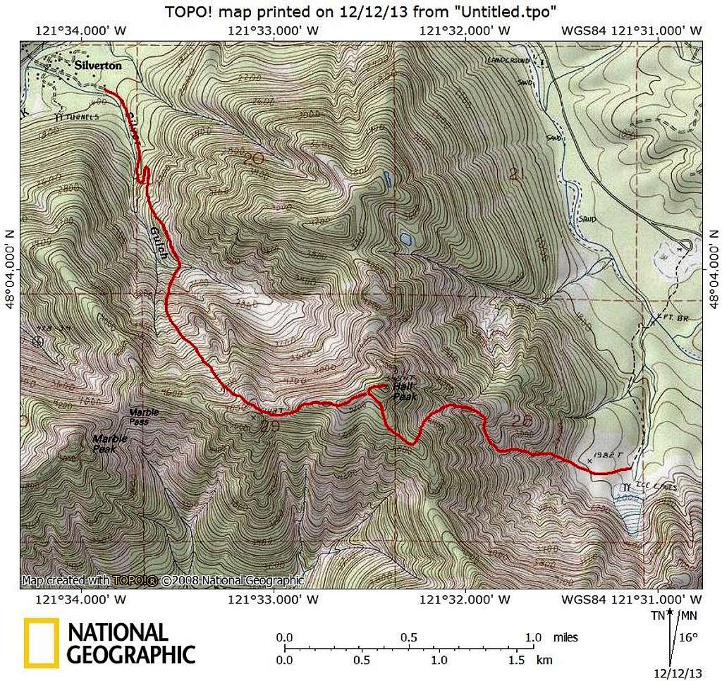 Hall Peak route map