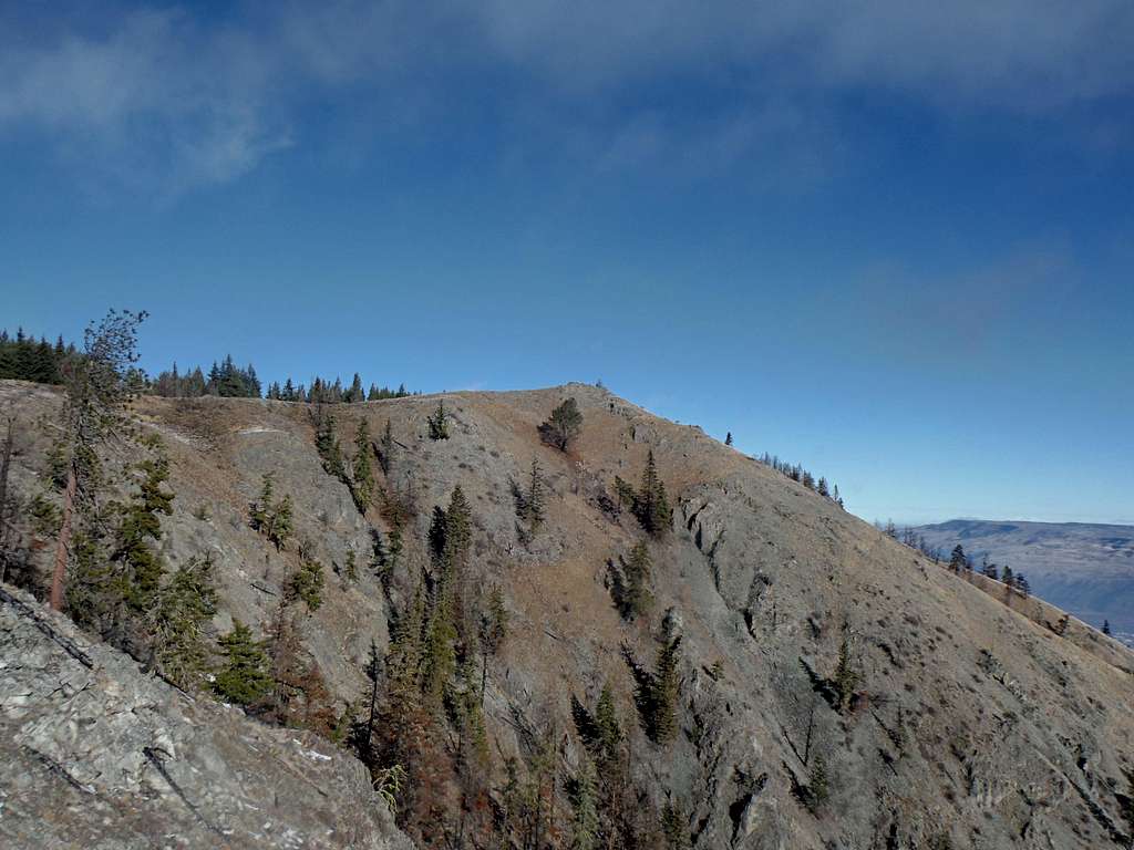 Looking up at the east summit