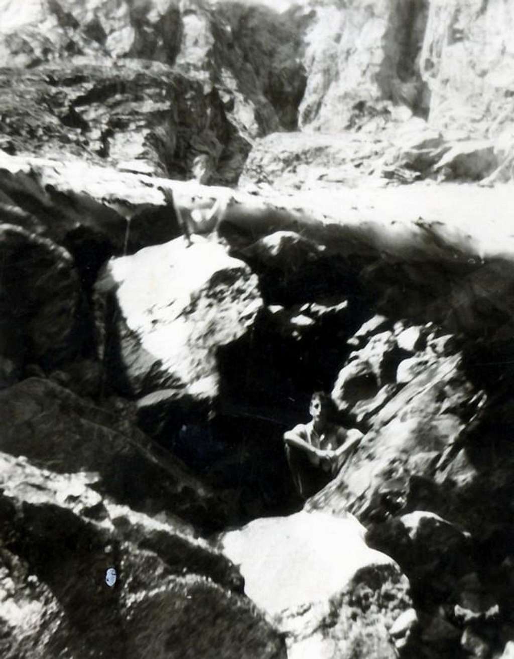 Two boys and the Ice bridge below Great Jorasses 1965