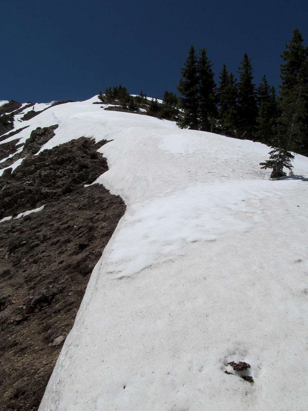 slushy snowdrifts along ascent