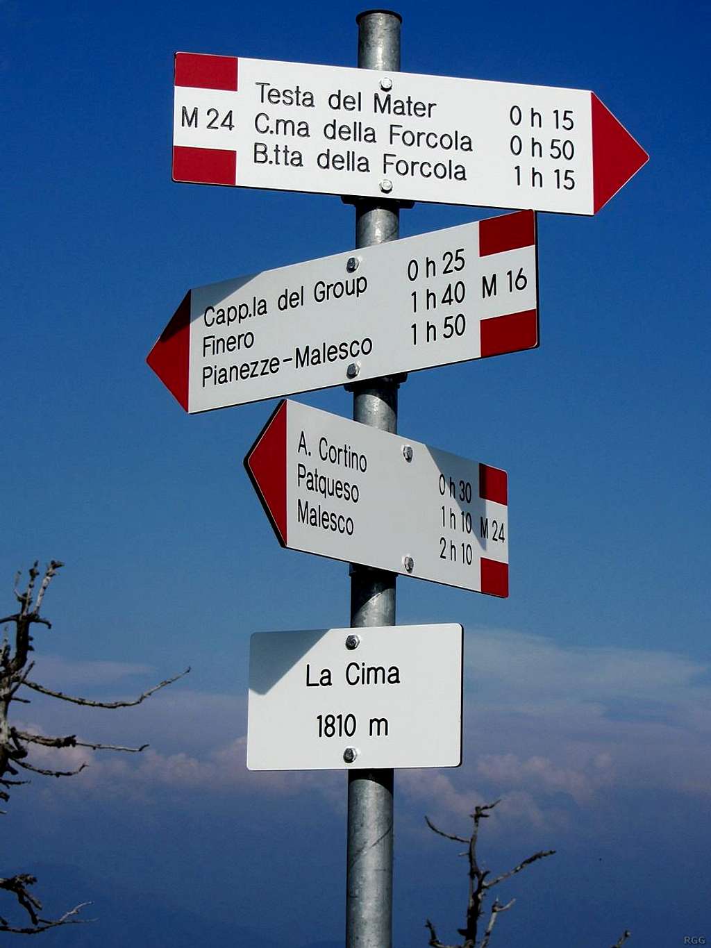 Signpost at La Cima