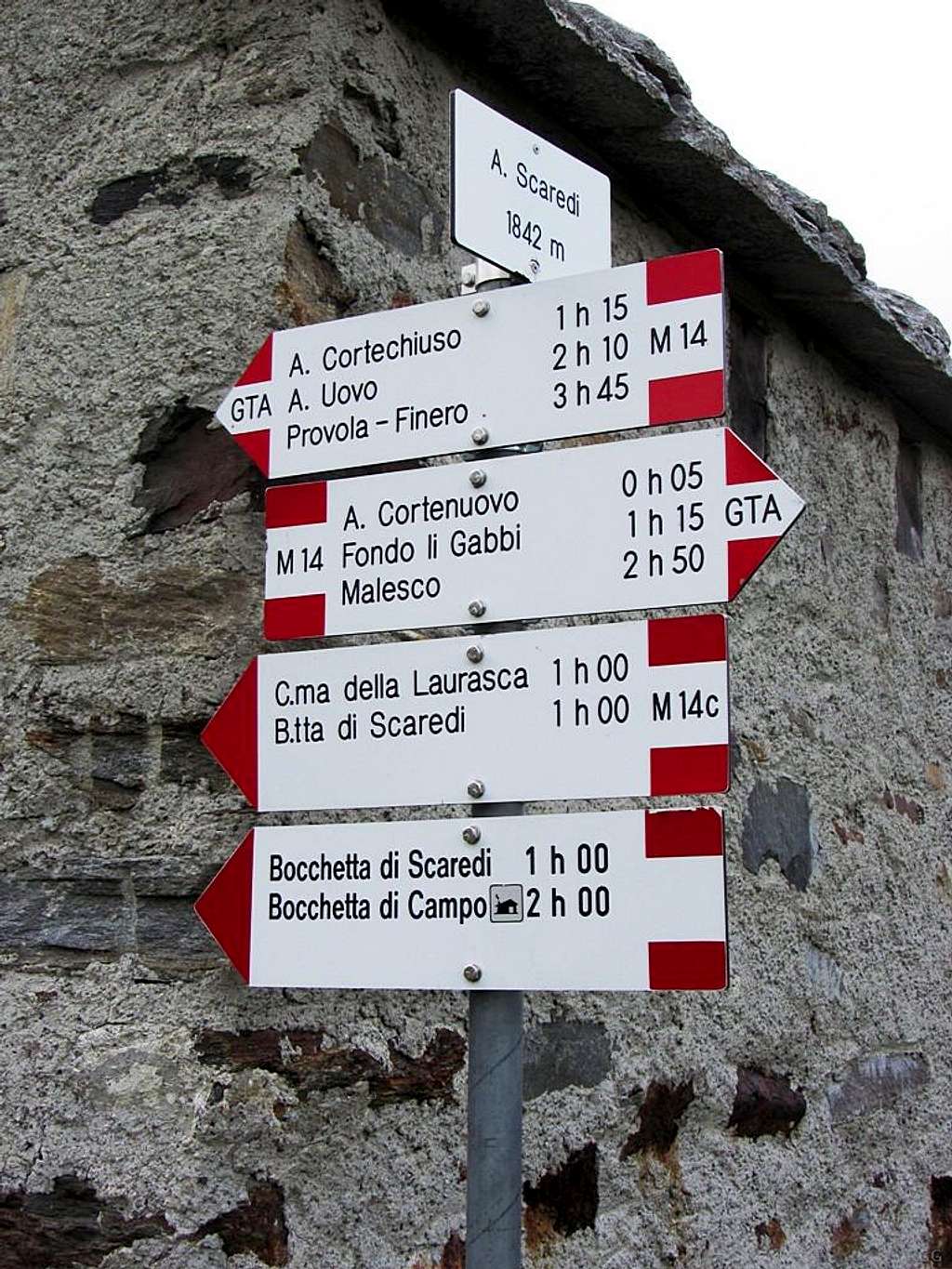 Signpost at Alpe Scaredi