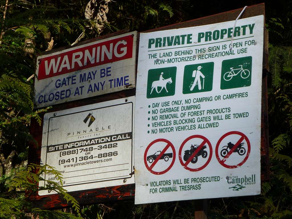 Posted signs on the way to Littler Pilchuck