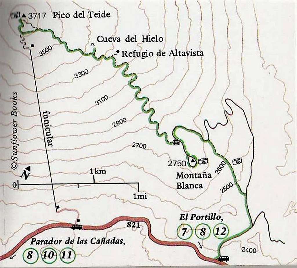 Montaña Blanca and Teide map,...