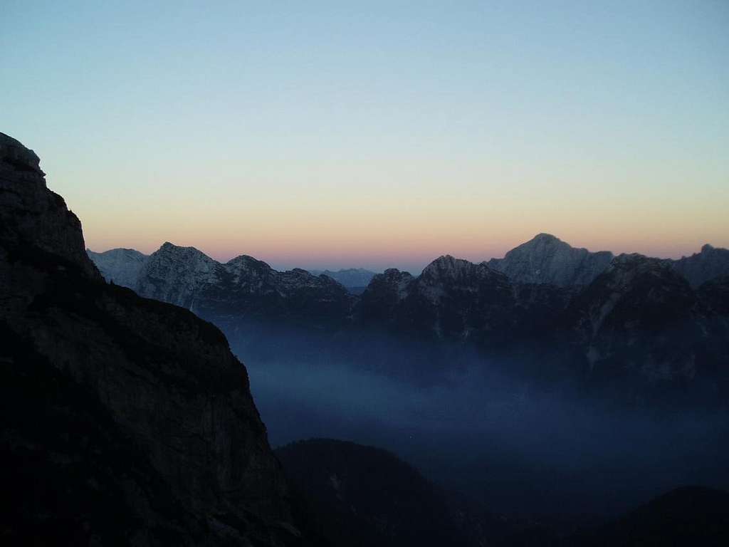 Sunset over the Julian Alps tainted with a little forest fire smoke