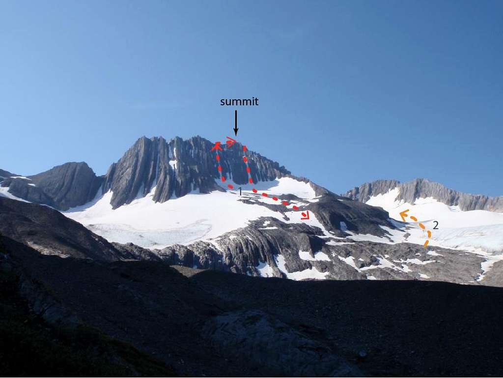 Approaches and route on NW face