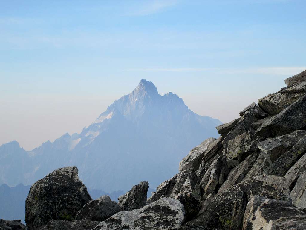 The Grand Teton seen from the sandstone cap at the top of Mount Moran