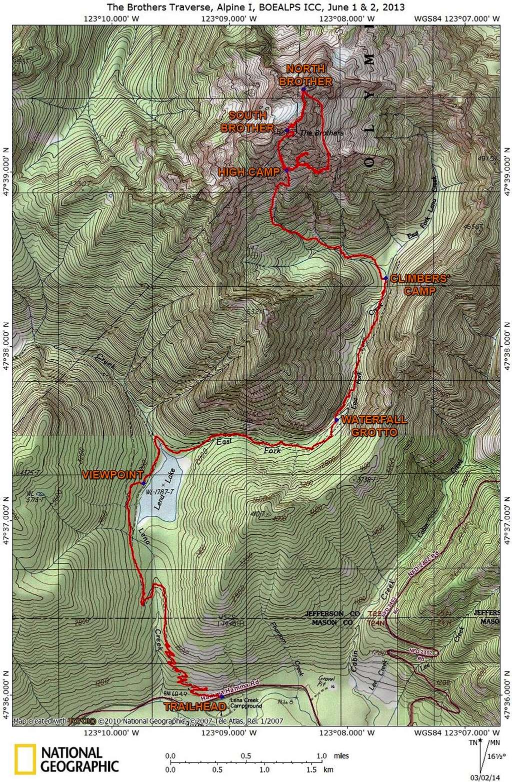 The Brothers Traverse Route