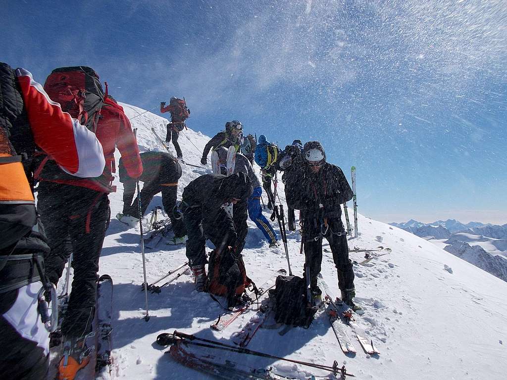 Ski mountaineers at the summit