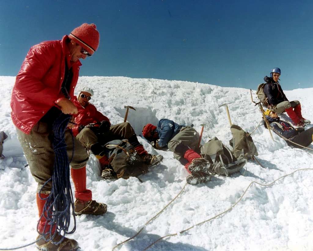 Arriving on Mount Blanc Summit after Traverse 1974