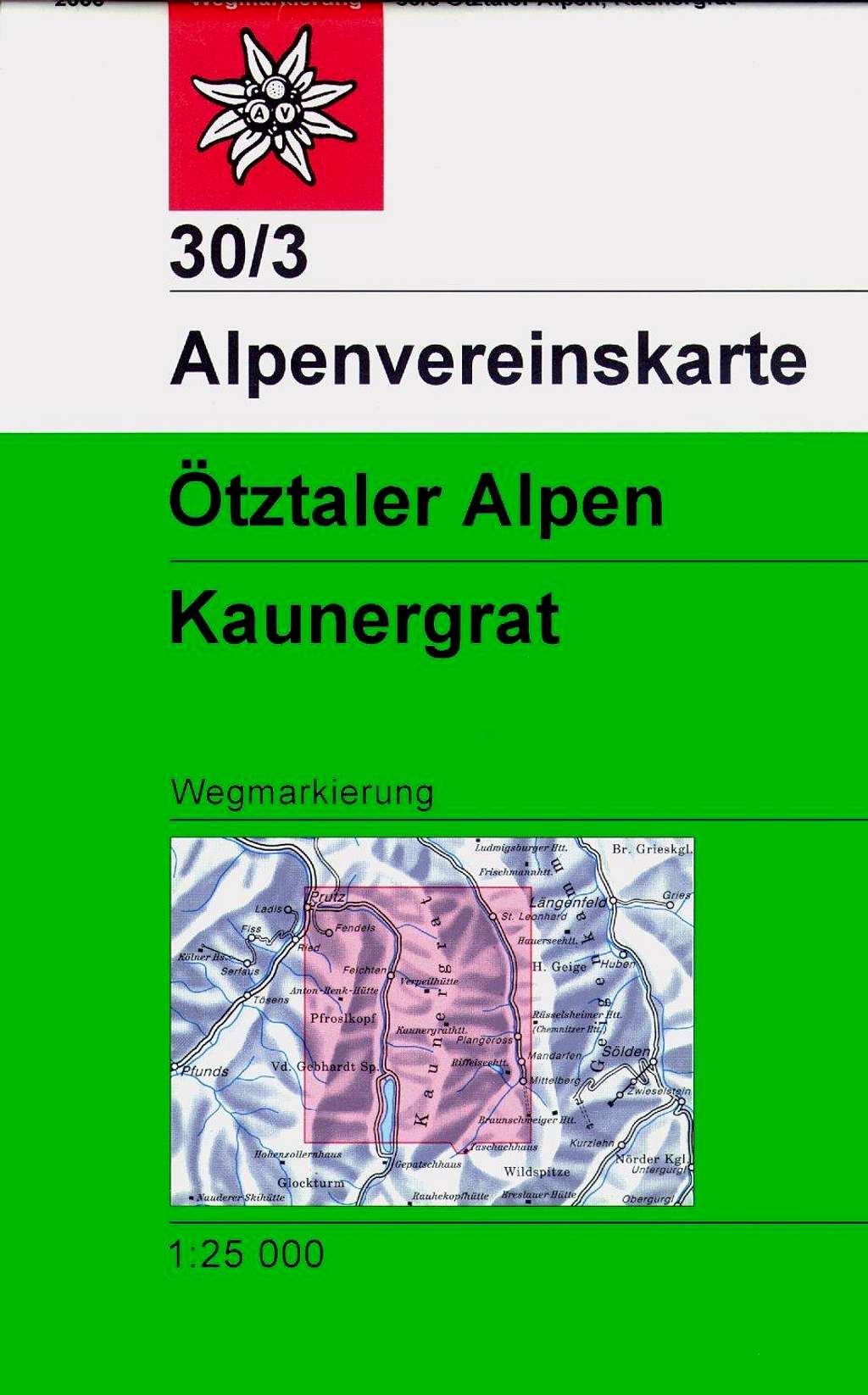 Alpenvereinskarte 30/3 Otztal Alps/Kaunergrat