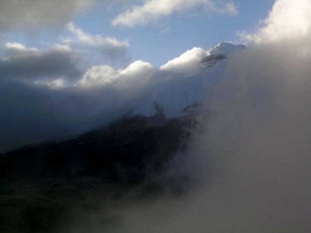 Cotopaxi shrouded in clouds...