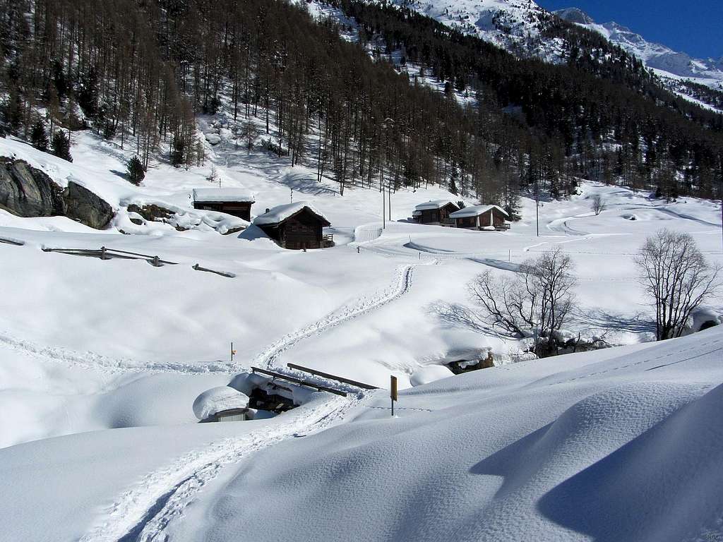 Winter landscape on the banks of La Borgne d'Arolla