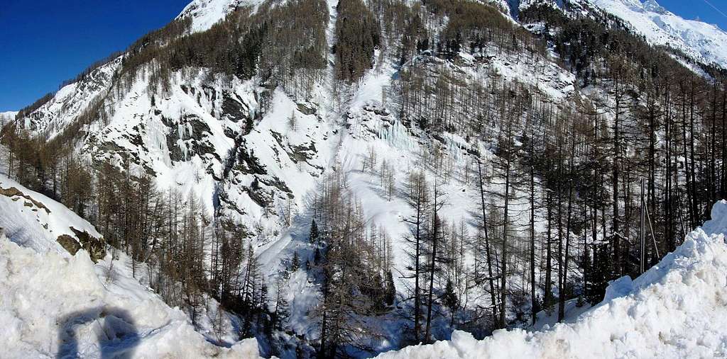 Panoramic view of all the icefalls at La Gouille