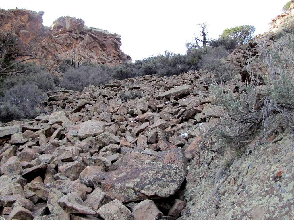 Part of the rock-filled gully I climbed