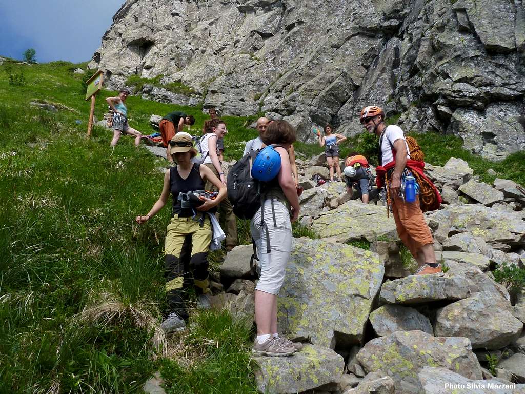 Climbing stage at foot of Lago Scuro crag