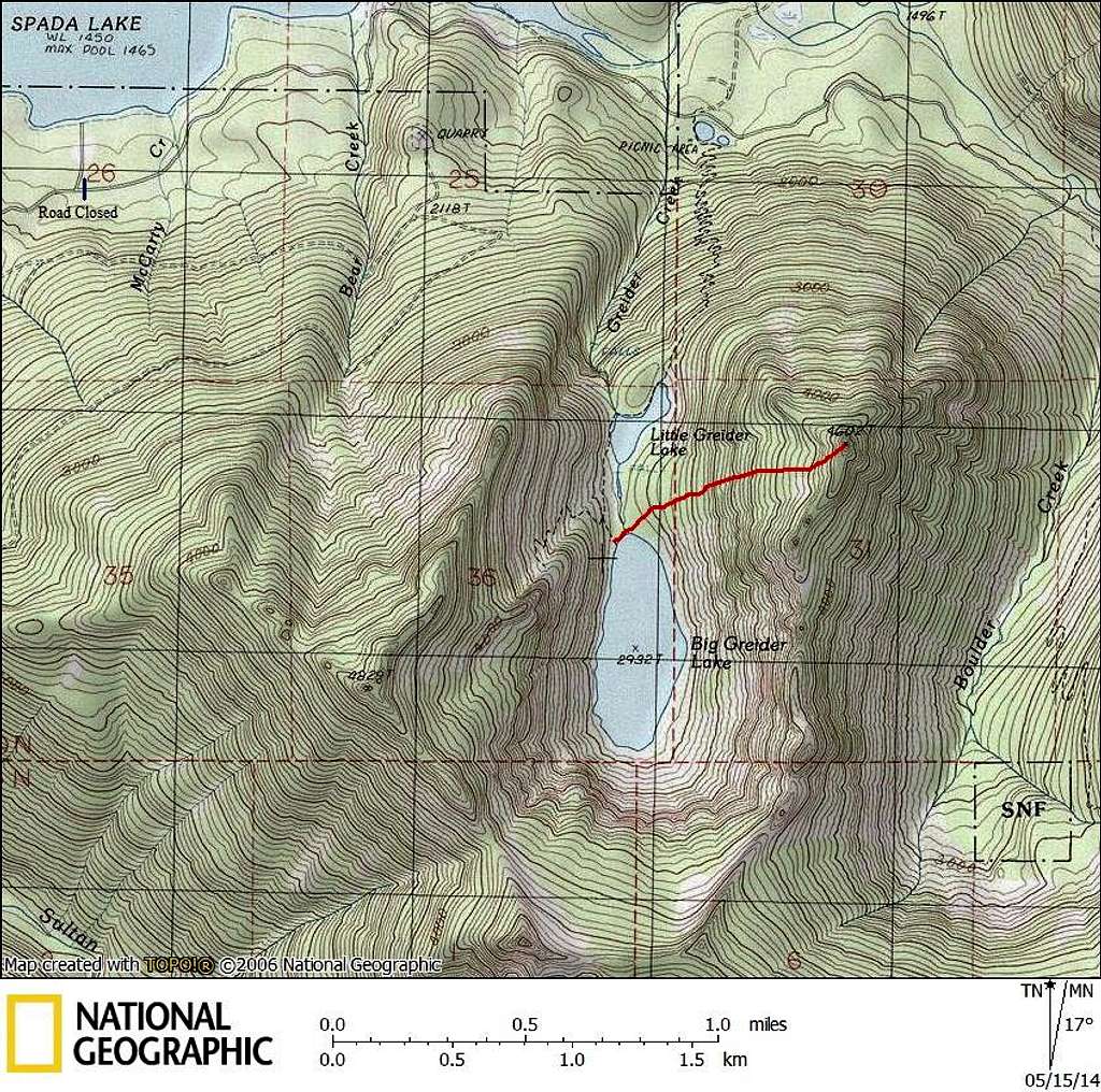 Little Greider Peak route map