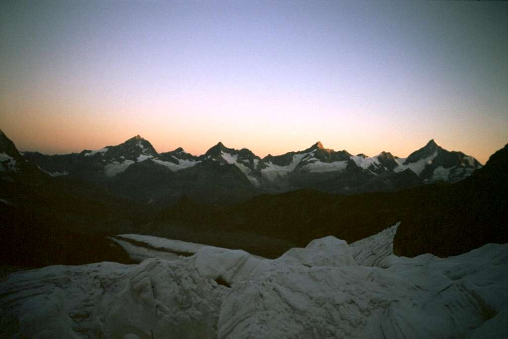 View of Obergabelhorn at sunrise