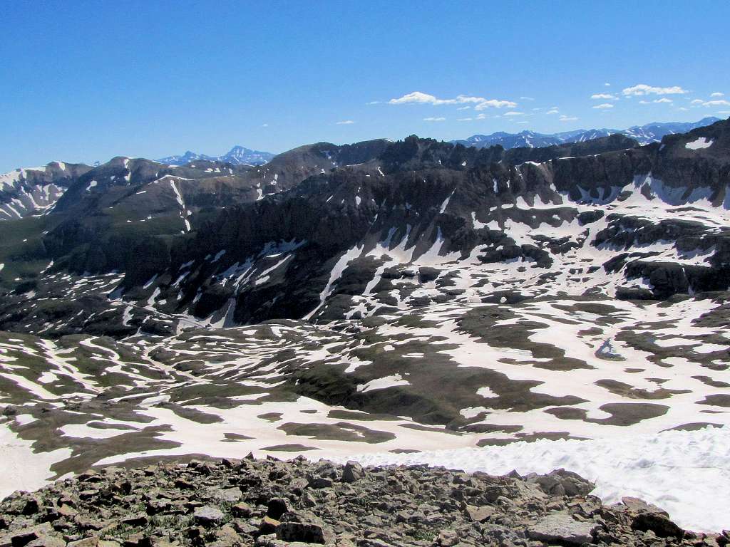 Bridal Veil Basin with the distant Uncompahgre 14309 ft & Wetterhorn 14015 ft Peaks