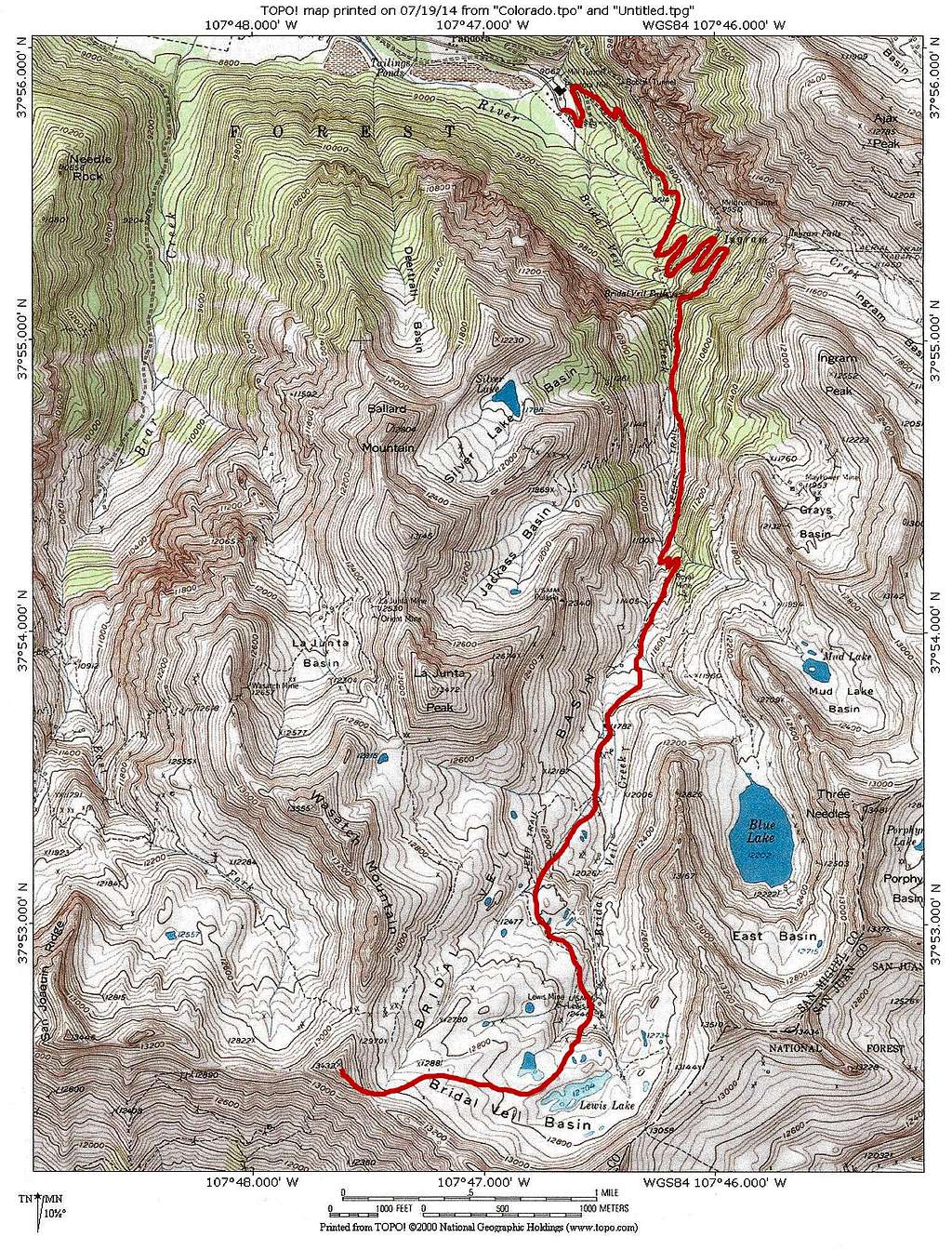 Northeast approach to Oscars Peak via Bridal Veil Basin