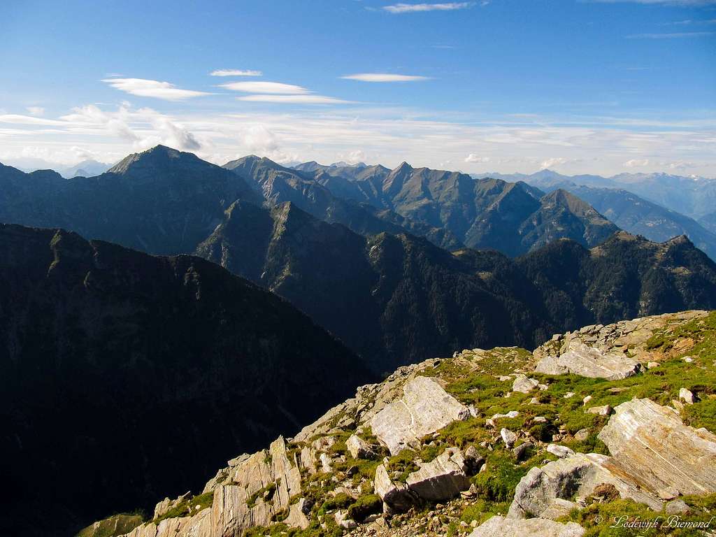 Gaggio Summit view towards the Verzasca Alps