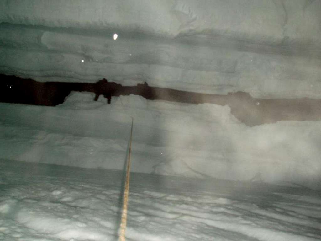 Looking up inside a crevasse after falling in
