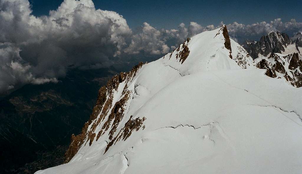 Mont Maudit with Éperon Gousseault, the second rock ridge from the left