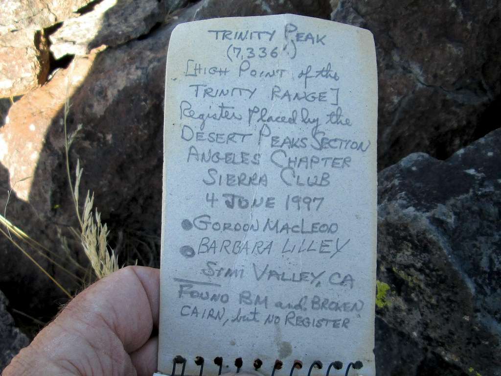 Trinity Peak register