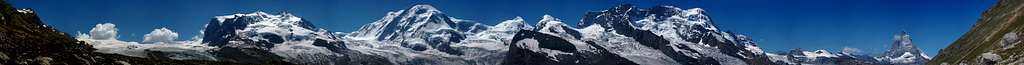 Wide Swiss Alps panorama, from Monte Rosa to Matterhorn