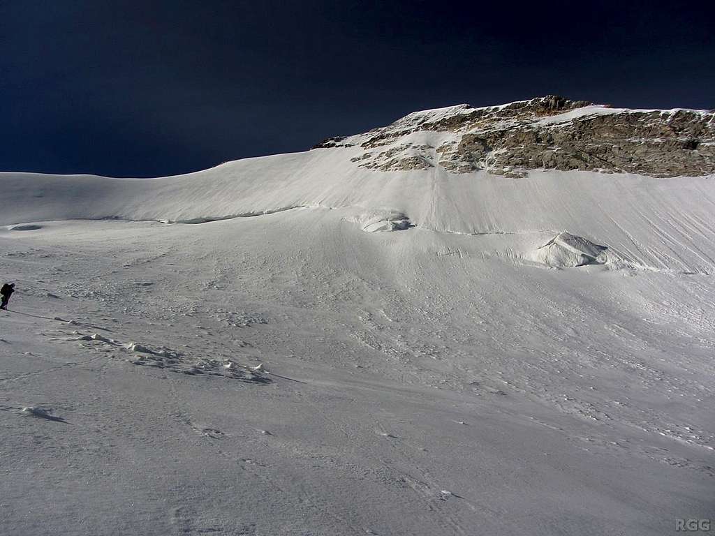 Looking up the Brunegghorn north face from the Abberg Glacier