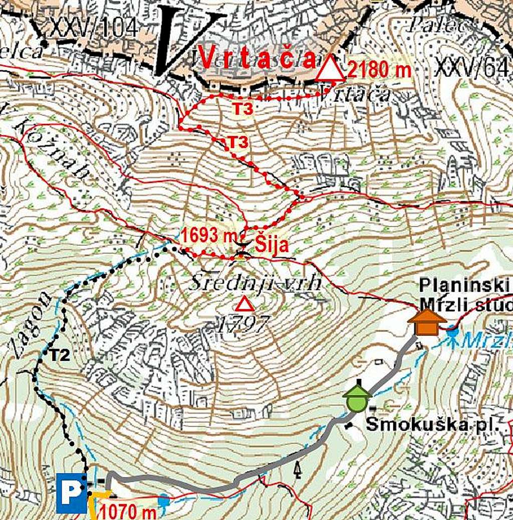 Vrtaca from Zavrsnica - map