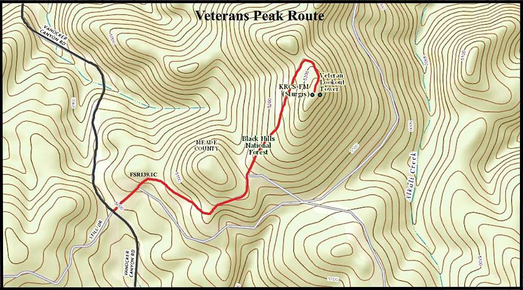 Veterans Peak Route Map