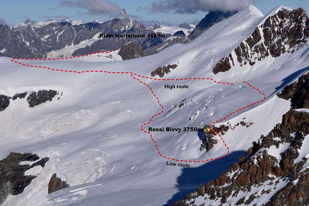 Access routes to Rossi Bivvy