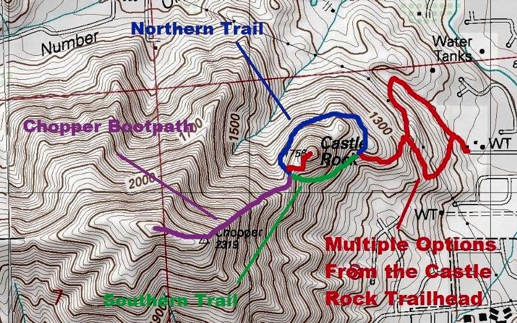 Map of the route up Castle Rock