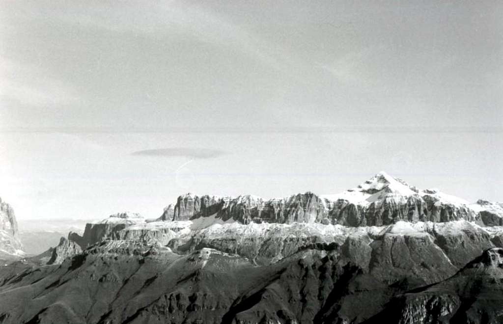 Dolomites: Sella Group & Piz Boé from P. Rocca 1968